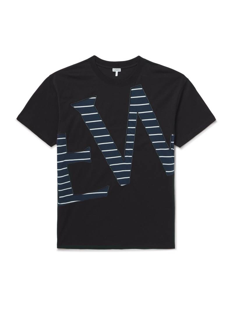 LOEWE - Logo-Appliquéd Striped Cotton-Jersey T-Shirt - Men - Black - XXL von LOEWE