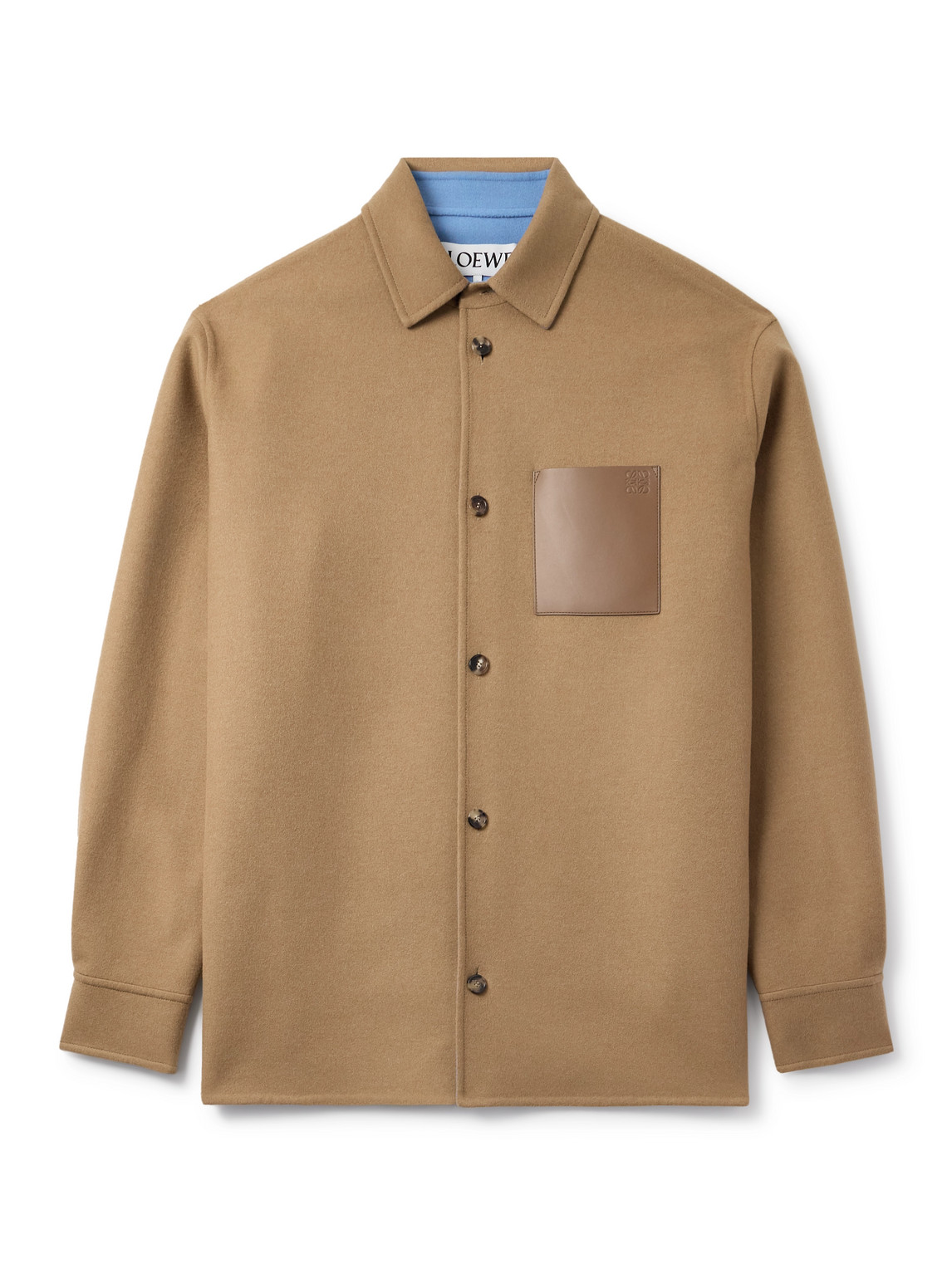 LOEWE - Logo-Debossed Leather-Trimmed Brushed Wool and Cashmere-Blend Overshirt - Men - Neutrals - IT 50 LOEWE - Logo-Debossed Leather-Trimmed Brushed Wool and Cashmere-Blend Overshirt - Men - Neutrals - IT 50 von LOEWE