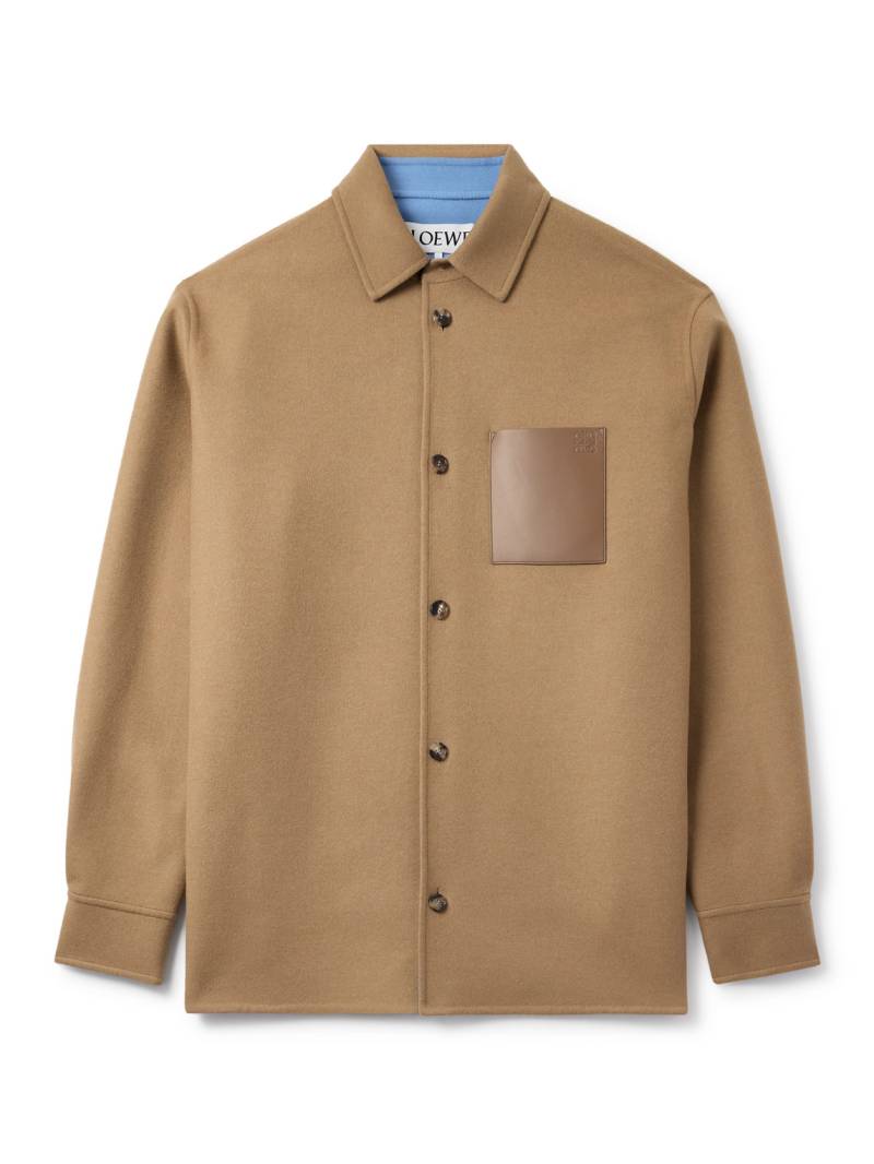LOEWE - Logo-Debossed Leather-Trimmed Brushed Wool and Cashmere-Blend Overshirt - Men - Neutrals - IT 50 von LOEWE