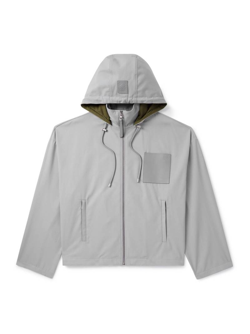 LOEWE - Logo-Debossed Leather-Trimmed Cotton-Twill Hooded Jacket - Men - Gray - IT 50 von LOEWE