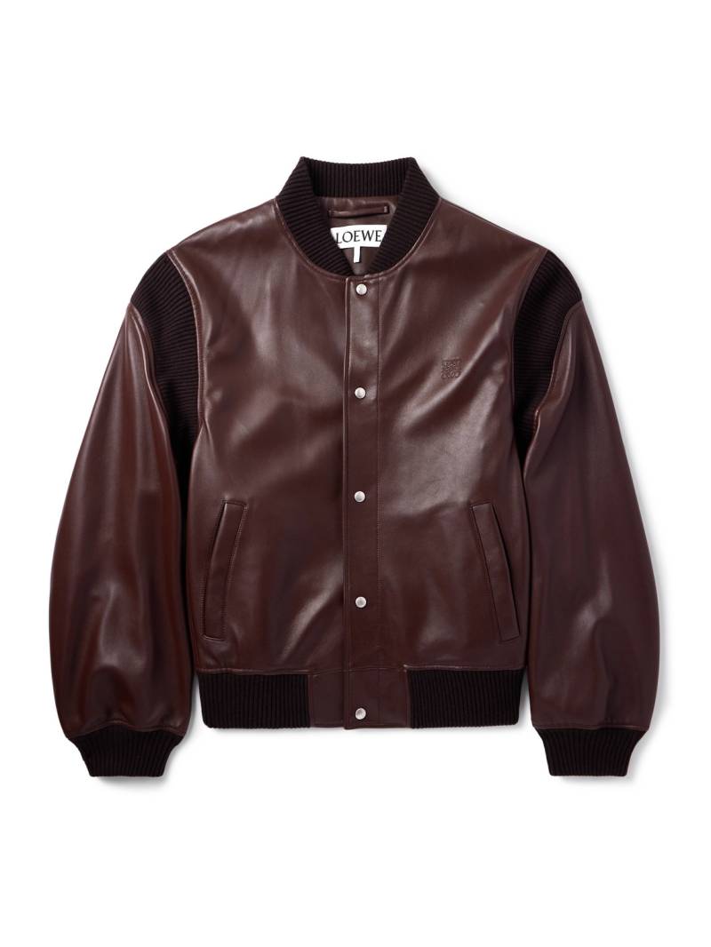 LOEWE - Logo-Debossed Ribbed-Knit Trimmed Leather Bomber Jacket - Men - Brown - IT 50 von LOEWE
