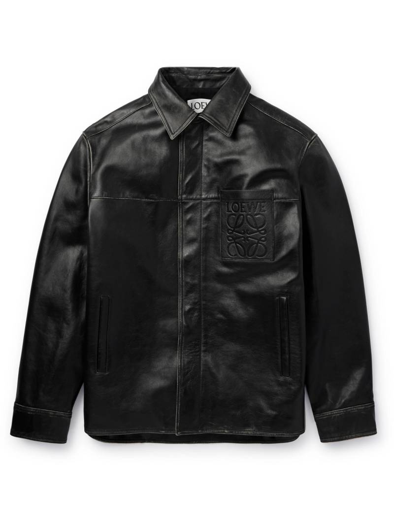 LOEWE - Logo-Embossed Distressed Leather Jacket - Men - Black - IT 56 von LOEWE