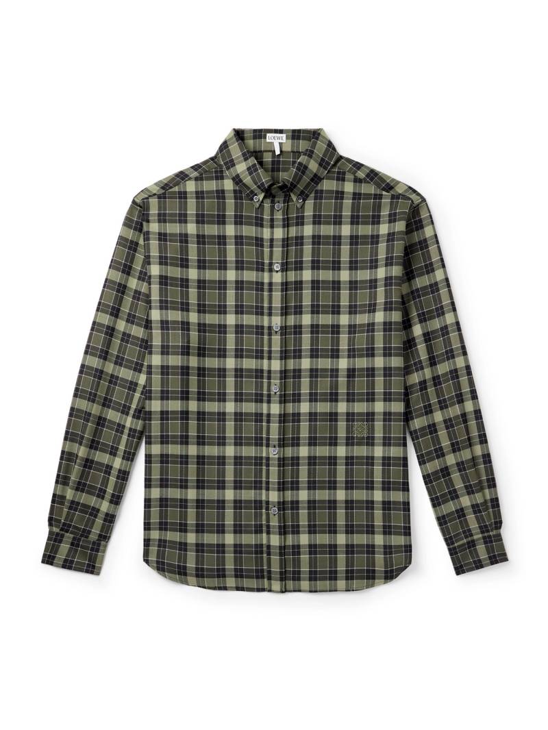 LOEWE - Logo-Embroidered Checked Woven Shirt - Men - Green - EU 40 von LOEWE