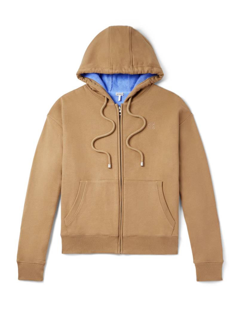 LOEWE - Logo-Embroidered Cotton-Jersey Hoodie - Men - Neutrals - M von LOEWE