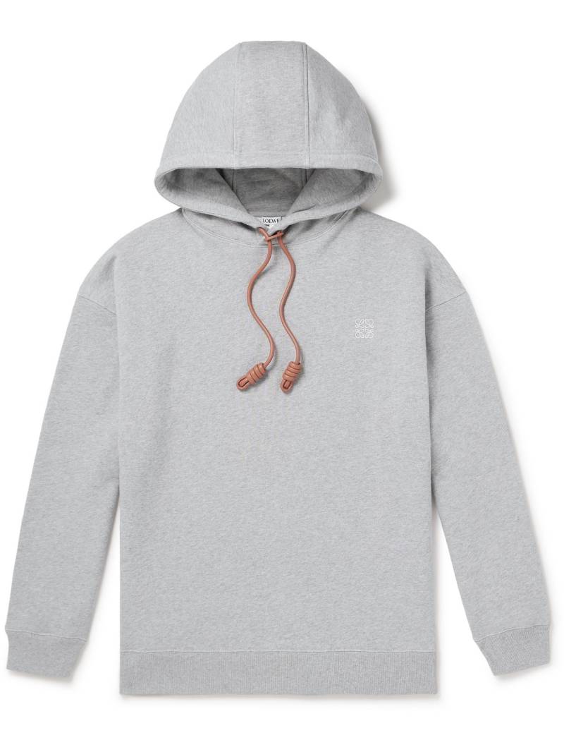 LOEWE - Logo-Embroidered Leather-Trimmed Cotton-Jersey Hoodie - Men - Gray - XXL von LOEWE