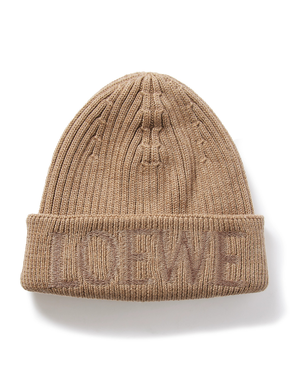 LOEWE - Logo-Embroidered Ribbed Wool Beanie - Men - Neutrals von LOEWE