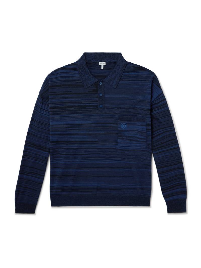 LOEWE - Logo-Embroidered Space-Dyed Wool Polo Sweater - Men - Blue - M von LOEWE