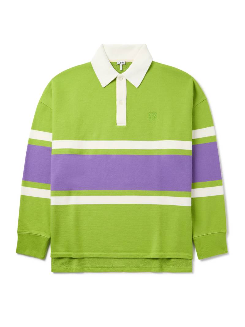 LOEWE - Logo-Embroidered Striped Cotton Polo Shirt - Men - Green - L von LOEWE
