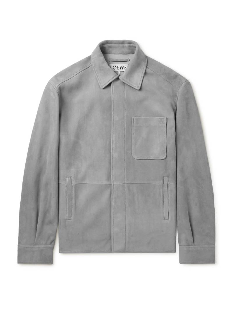 LOEWE - Oversized Logo-Debossed Suede Overshirt - Men - Gray - IT 50 von LOEWE