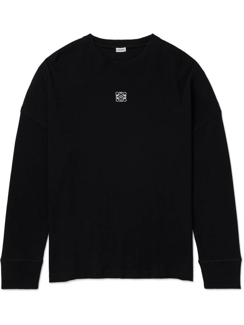 LOEWE - Oversized Logo-Embroidered Ribbed Cotton T-Shirt - Men - Black - XXL von LOEWE