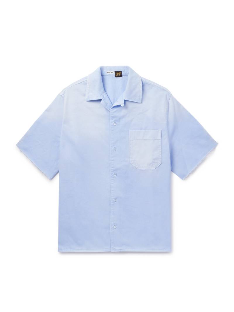 LOEWE - Paula's Ibiza Convertible-Collar Logo-Appliquéd Frayed Cotton-Twill Shirt - Men - Blue - EU 38 von LOEWE
