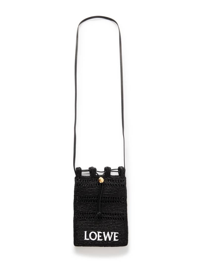 LOEWE - Paula's Ibiza Leather-Trimmed Embroidered Raffia Messenger Bag - Men - Black von LOEWE