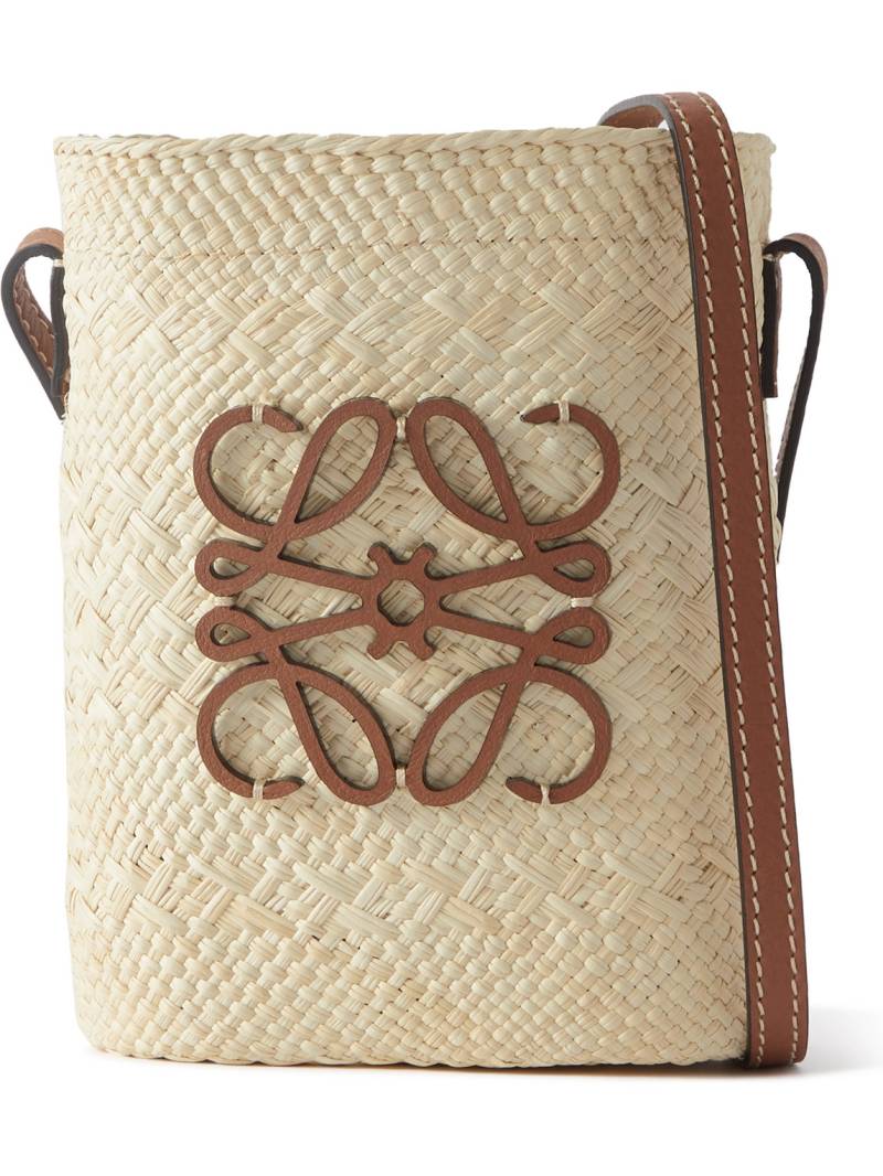LOEWE - Paula's Ibiza Leather-Trimmed Raffia Bucket Bag - Men - Neutrals von LOEWE