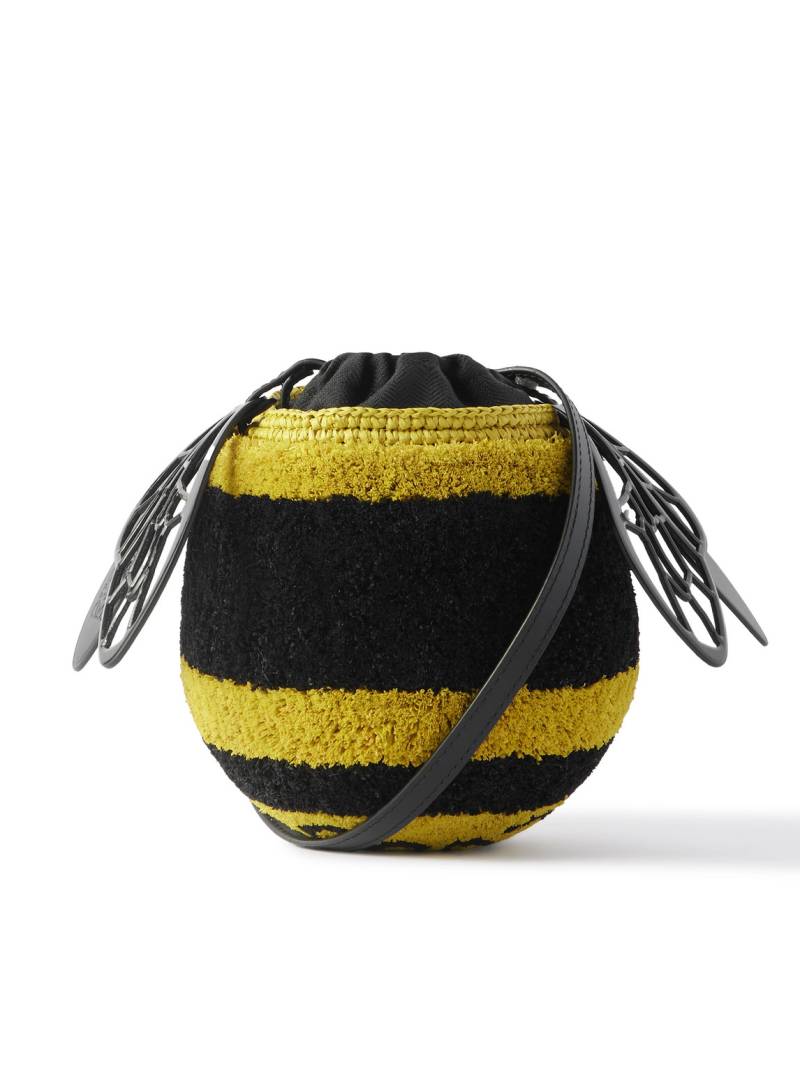 LOEWE - Paula's Ibiza Leather-Trimmed Striped Raffia Bucket Bag - Men - Black von LOEWE