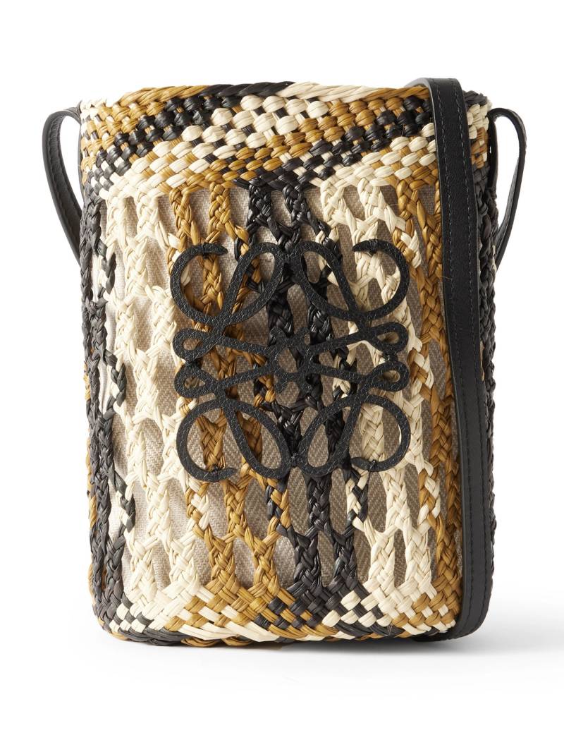 LOEWE - Paula's Ibiza Leather-Trimmed Striped Raffia Bucket Bag - Men - Neutrals von LOEWE