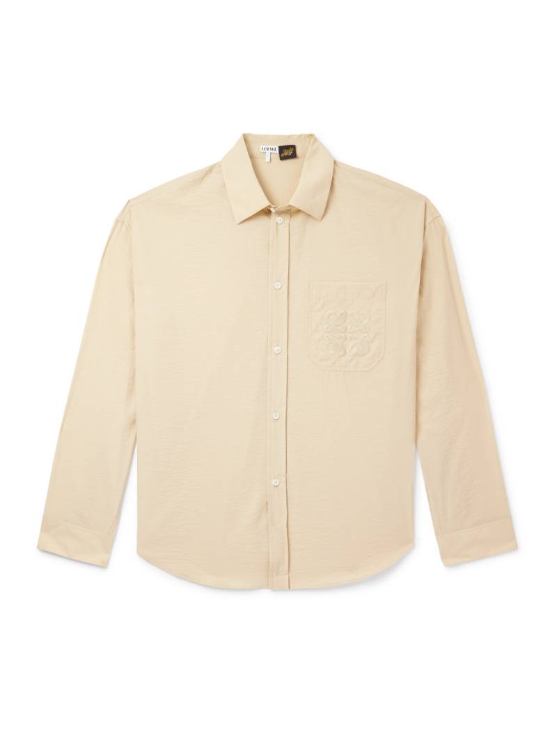 LOEWE - Paula's Ibiza Logo-Embroidered Crinkled Cotton-Blend Shirt - Men - Neutrals - EU 42 von LOEWE