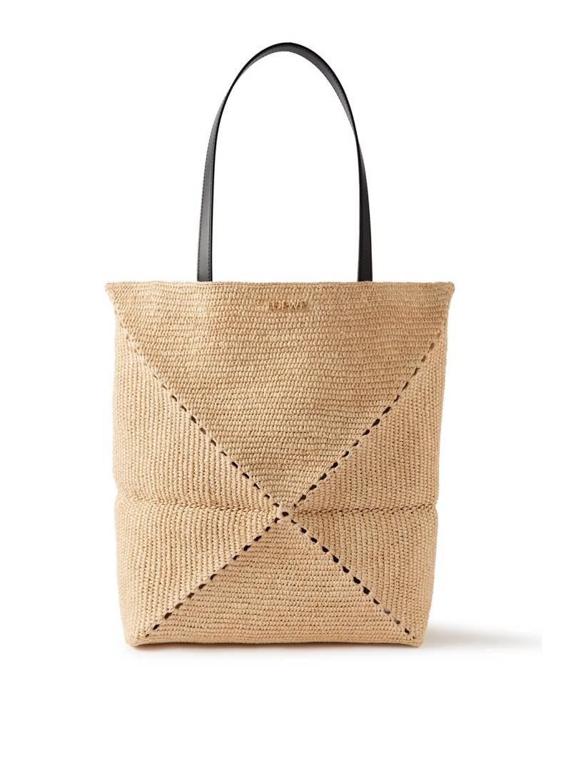 LOEWE - Paula’s Ibiza Puzzle Fold Large Leather-Trimmed Raffia Tote Bag - Men - Brown von LOEWE