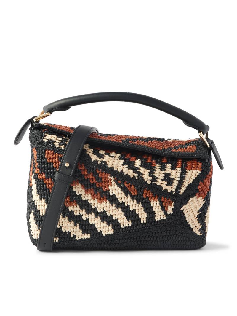 LOEWE - Paula's Ibiza Puzzle Leather-Trimmed Tiger-Print Raffia Messenger Bag - Men - Black von LOEWE