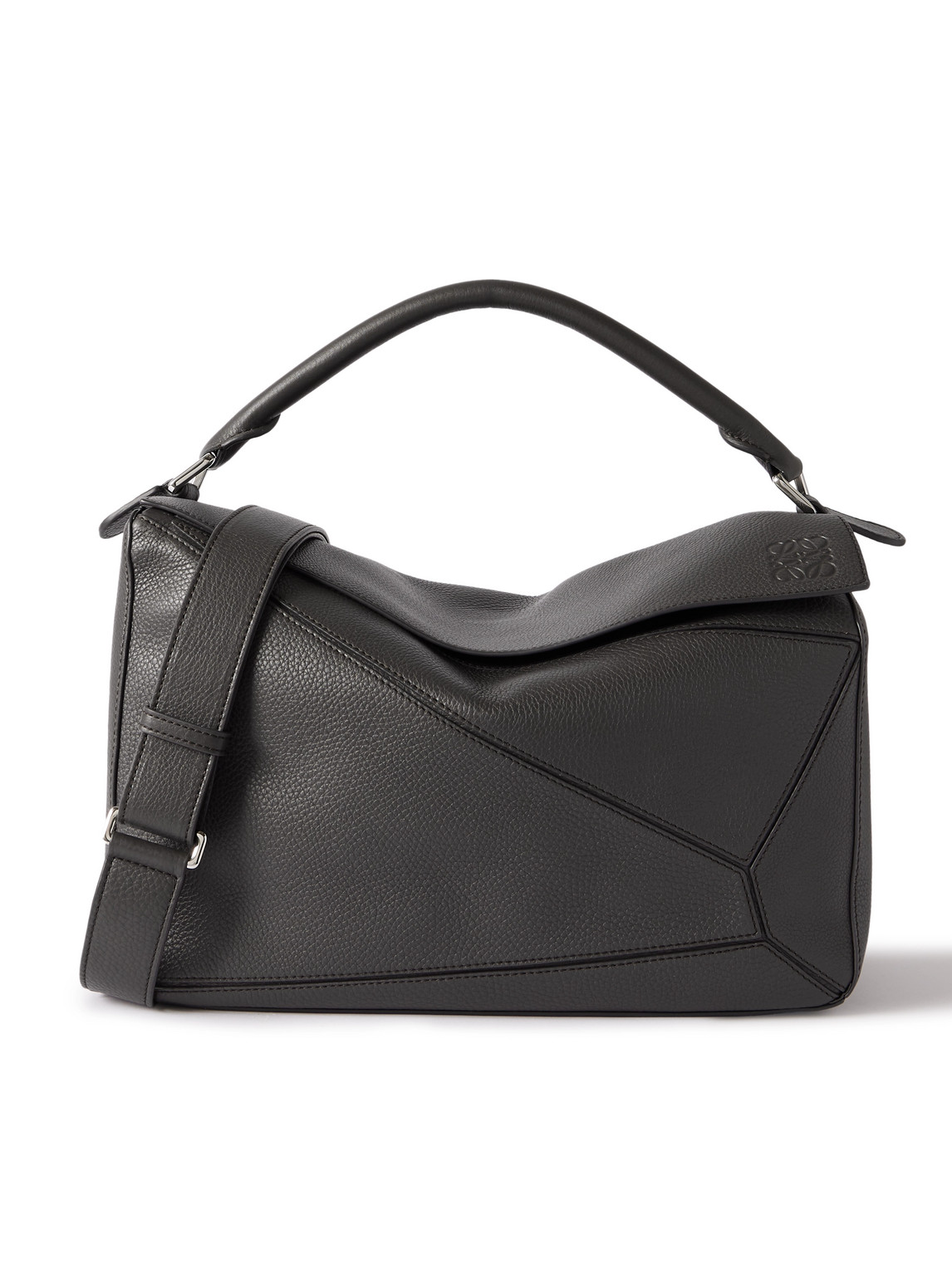 LOEWE - Puzzle Edge Large Logo-Debossed Full-Grain Leather Messenger Bag - Men - Gray von LOEWE