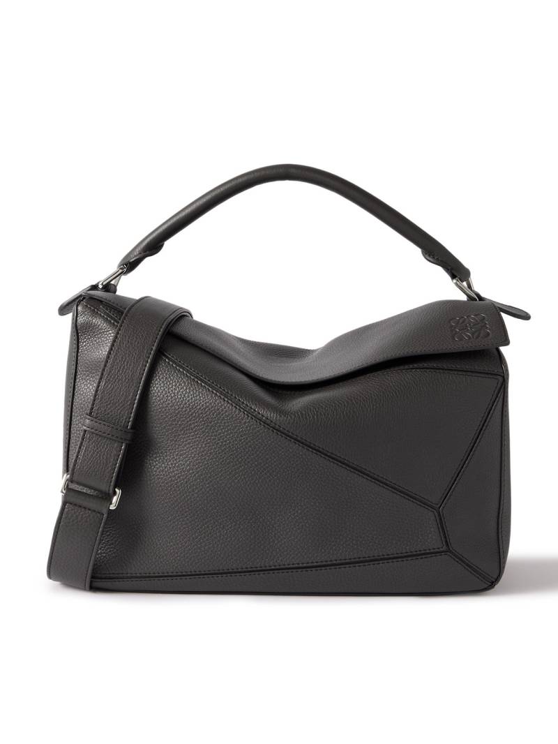 LOEWE - Puzzle Edge Large Logo-Debossed Full-Grain Leather Messenger Bag - Men - Gray von LOEWE