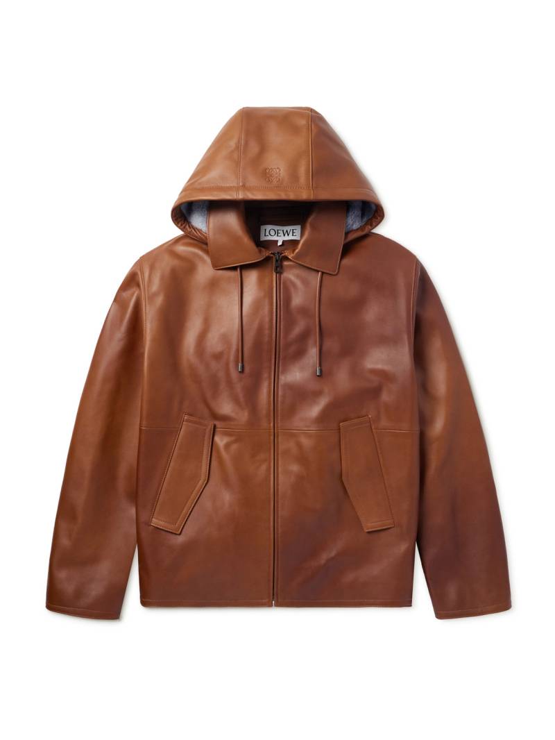 LOEWE - Shearling-Trimmed Leather Hooded Jacket - Men - Brown - IT 48 von LOEWE