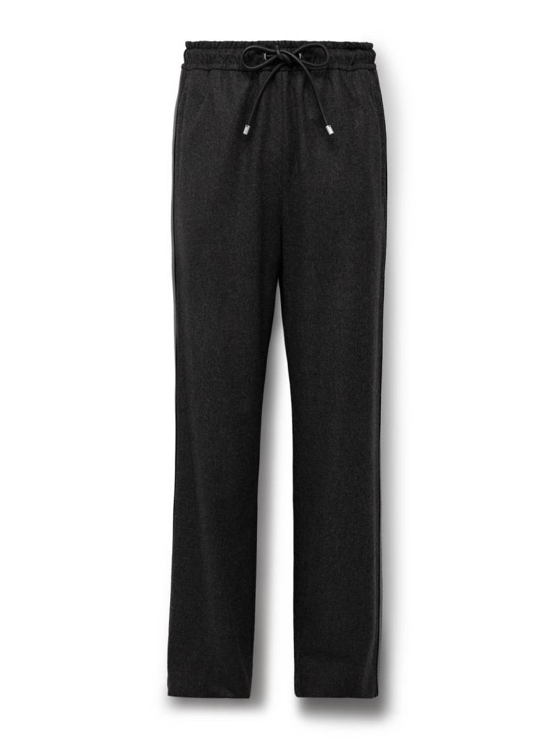 LOEWE - Straight-Leg Leather-Trimmed Wool and Cashmere-Blend Flannel Drawstring Trousers - Men - Gray - IT 52 von LOEWE