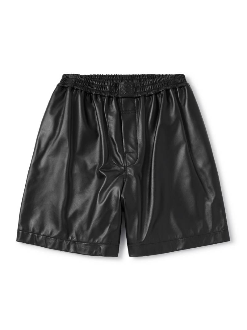 LOEWE - Wide-Leg Logo-Debossed Leather Shorts - Men - Black - L von LOEWE