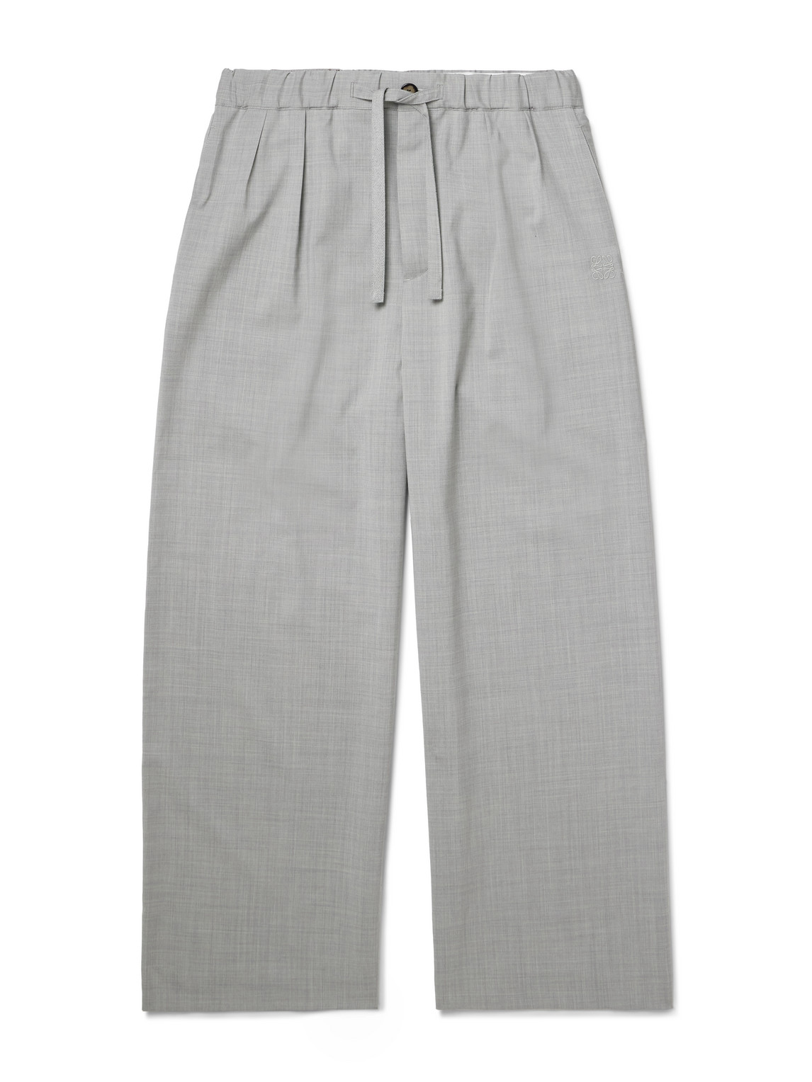 LOEWE - Wide-Leg Logo-Embroidered Pleated Wool Drawstring Trousers - Men - Gray - XS von LOEWE