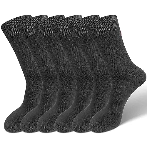 LOFIR Bambus Socken für Damen Herren: Bambusfaser-weiche Kurze Bambus Strümpfe Antibakterielle Atmungsaktive Bambussocken Anti Schweiss Hohe Elastizität Crew Sportsocken Dunkelgrau 6 Paare GroBe 36-42 von LOFIR