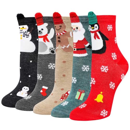 LOFIR Bunte Lustige Socken Damen Weihnachtssocken Tiermuster Cartoon Strümpfe aus Baumwolle Mädchen Weihnachtenstrümpfe Größe 35-41, 5 Paare LOFIR Bunte Lustige Socken Damen Weihnachtssocken Tiermuster Cartoon Strümpfe aus Baumwolle Mädchen Weihnachtenstrümpfe Größe 35-41, 5 Paare von LOFIR