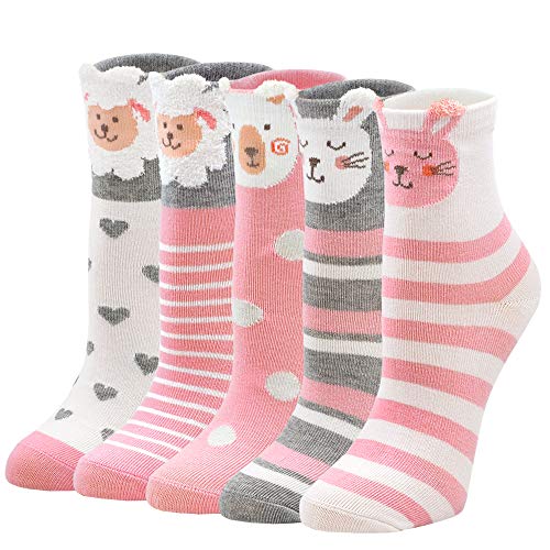 LOFIR Kinder Socken Mädchen Bunte Strümpfe aus Baumwolle Kleinkind Karikatur Niedliche Tier Socken Geschenk für Kinder Mädchen 12-14 Jahren, Größe 35-38, 5 Paare von LOFIR