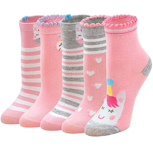 LOFIR Kinder Socken Mädchen Bunte Strümpfe aus Baumwolle Kleinkind Karikatur Niedliche Tier Socken Geschenk für Kinder Mädchen 8-11 Jahren, Größe 31-34, 5 Paare von LOFIR