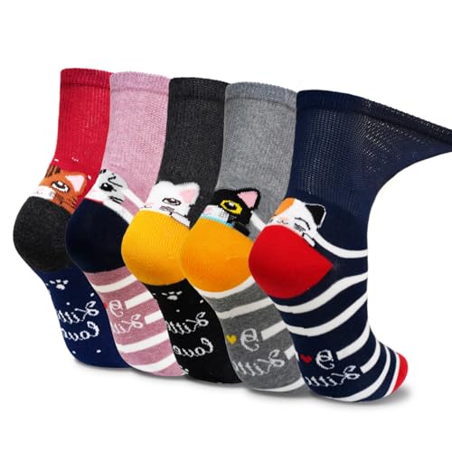 LOFIR Mädchen Socken ohne Gummibund Kindersocken: Lustige Kinder Socken Extra Breiter Gürtel Ohne Naht Baumwolle Bunt Tiere Gemustert Strümpfe für Schulkind Geburtstag Geschenke 5 Paar 31-34 von LOFIR