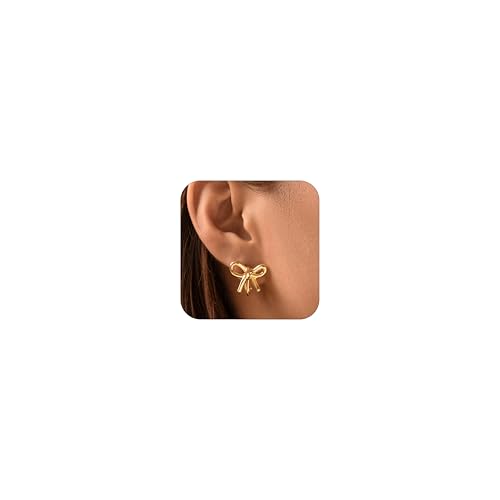 LOFITOR Gold Schleifen Ohrclips Damen Ohne Ohrlöcher 14K Vergoldet Gold Schleifen Clip Ohrringe Damen Nicht Piercing Bow Knot Dangle Drop Tassel Chian Perle CZ Fake Ohrringe von LOFITOR