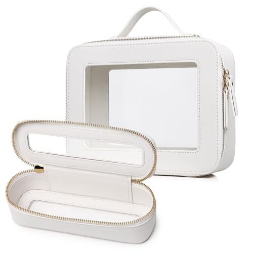 LOFOWN Transparente Make-up-Tasche, klein, Kosmetik- und Kulturbeutel, wasserdicht, Reisetasche, Organizer, Make-up-Tasche für Auto, mit Reißverschluss, Weiss/opulenter Garten, L+Slim, von LOFOWN