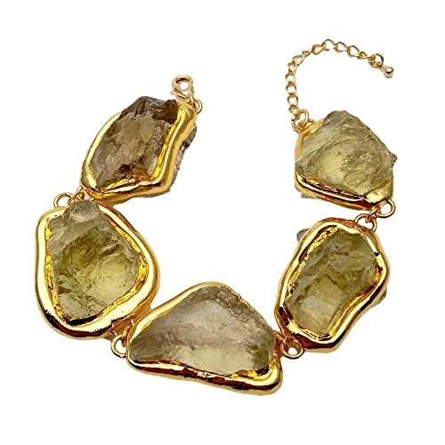 LOFWSGPRX 27x33mm Lemon Quartz Rough Raw Bracelet Gold Plated Brushed Bead Semi Precious Women Jewelry LOFWSGPRX 27x33mm Lemon Quartz Rough Raw Bracelet Gold Plated Brushed Bead Semi Precious Women Jewelry von LOFWSGPRX