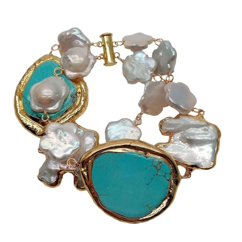 LOFWSGPRX Cultured Keshi Pearl Blue Slice Wrap Bracelet vintage style for women LOFWSGPRX Cultured Keshi Pearl Blue Slice Wrap Bracelet vintage style for women von LOFWSGPRX