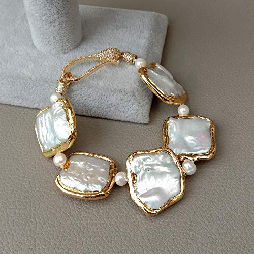 LOFWSGPRX Geometric White Square Keshi Pearl Gold color plated Bracelet 8" For Wedding Women Girls Lovers LOFWSGPRX Geometric White Square Keshi Pearl Gold color plated Bracelet 8" For Wedding Women Girls Lovers von LOFWSGPRX
