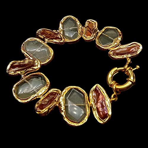 LOFWSGPRX Lemon Quartz Faceted Rectangle Cultured Brown Biwa Freshwater Pearl Edge strand Bracelet 8.5" for women LOFWSGPRX Lemon Quartz Faceted Rectangle Cultured Brown Biwa Freshwater Pearl Edge strand Bracelet 8.5" for women von LOFWSGPRX