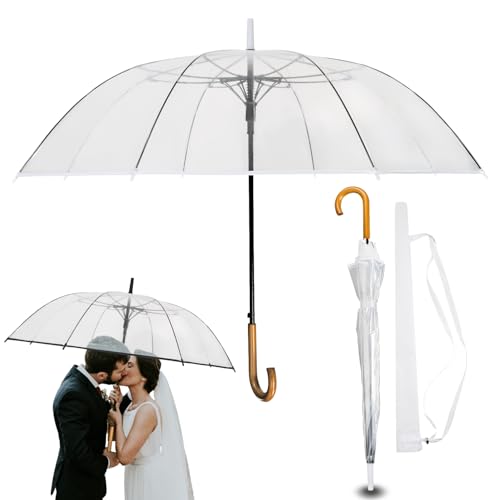 LOGAN & BARNES Durchsichtiger Regenschirm Hochzeit mit hochwertigem Echtholzgriff Ø120cm - Eleganter Großer Regenschirm 2 Personen Transparent XXL - Modell CARDIFF von LOGAN & BARNES