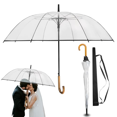 LOGAN & BARNES Durchsichtiger Regenschirm Hochzeit mit hochwertigem Echtholzgriff Ø120cm - Eleganter Großer Regenschirm 2 Personen Transparent XXL - Modell CARDIFF von LOGAN & BARNES