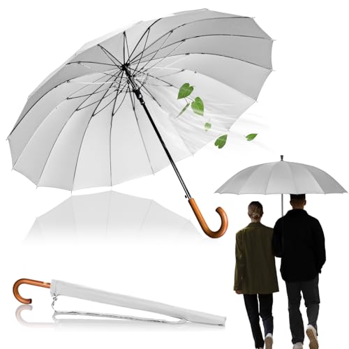 LOGAN & BARNES Stockschirm Sturmfest Ø120cm mit hochwertigem Echtholzgriff und geräuschloser Gummispitze - XXL Regenschirm Groß mit 16 Streben - Modell EDINBURGH (Weiß) von LOGAN & BARNES