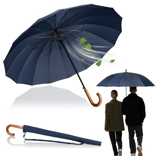 LOGAN & BARNES Stockschirm Sturmfest Ø120cm mit hochwertigem Echtholzgriff und geräuschloser Gummispitze - XXL Regenschirm Groß mit 16 Streben - Modell EDINBURGH (Blau) von LOGAN & BARNES