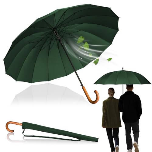 LOGAN & BARNES Stockschirm Sturmfest Ø120cm mit hochwertigem Echtholzgriff und geräuschloser Gummispitze - XXL Regenschirm Groß mit 16 Streben - Modell EDINBURGH (Dunkelgrün) von LOGAN & BARNES