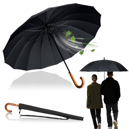 LOGAN & BARNES Stockschirm Sturmfest Ø120cm mit hochwertigem Echtholzgriff und geräuschloser Gummispitze - XXL Regenschirm Groß mit 16 Streben - Modell EDINBURGH (Schwarz) von LOGAN & BARNES