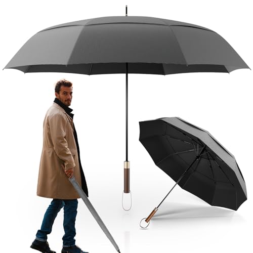 LOGAN & BARNES Stockschirm sturmfest [Ø120 cm] mit hochwertigem Echtholzgriff - XXL Regenschirm für 2 Personen - Regenschirm Groß - Modell CHICAGO von LOGAN & BARNES