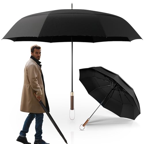 LOGAN & BARNES Stockschirm sturmfest [Ø120 cm] mit hochwertigem Echtholzgriff - XXL Regenschirm für 2 Personen - Regenschirm Groß - Modell CHICAGO von LOGAN & BARNES
