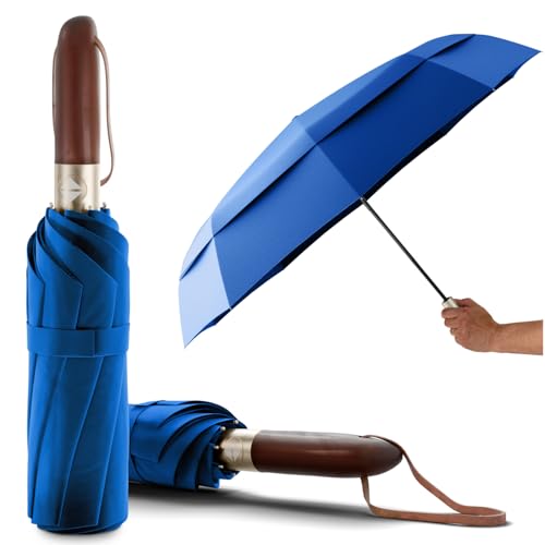 LOGAN & BARNES Premium Taschenschirm sturmfest Ø103cm - Stilvoller Regenschirm sturmfest mit hochwertigem Echtholzgriff und Auf-zu- Taschenschirm Automatik Modell Amsterdam von LOGAN & BARNES