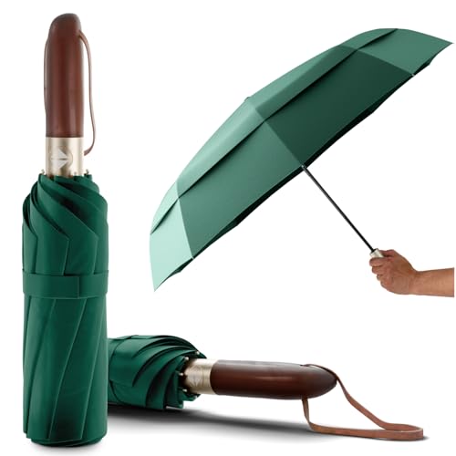 LOGAN & BARNES Premium Taschenschirm sturmfest Ø103cm - Stilvoller Regenschirm sturmfest mit hochwertigem Echtholzgriff und Auf-zu- Taschenschirm Automatik Modell Amsterdam von LOGAN & BARNES