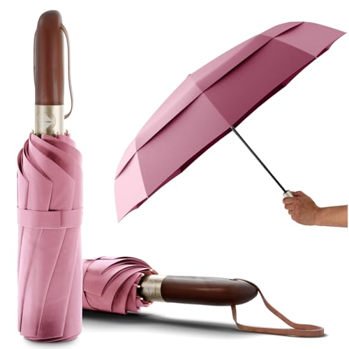 LOGAN & BARNES Premium Taschenschirm sturmfest Ø103cm - Stilvoller Regenschirm sturmfest mit hochwertigem Echtholzgriff und Auf-zu- Taschenschirm Automatik Modell Amsterdam von LOGAN & BARNES